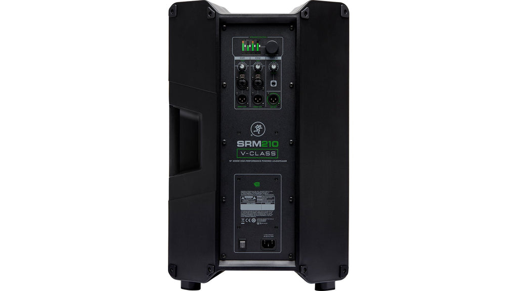 רמקול מוגבר Mackie SRM210 V-Class – מבט אחורי עם המיקסר והמסך