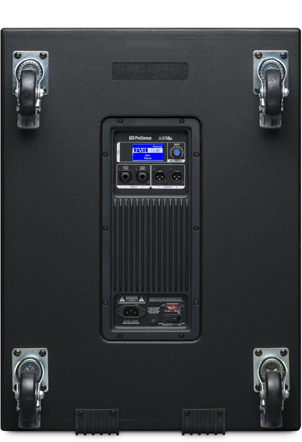סאבוופר מוגבר PreSonus AIR18s – פאנל אחורי עם הגלגלים