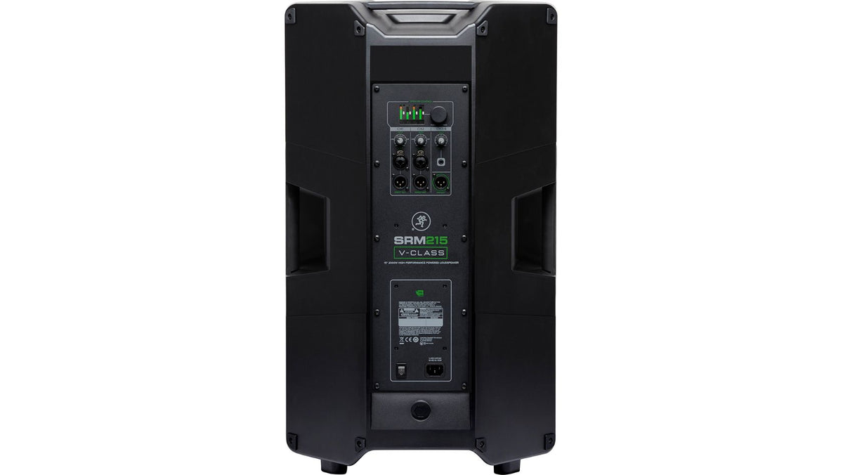 רמקול מוגבר Mackie SRM215 V-Class – מבט אחורי עם המיקסר והמסך