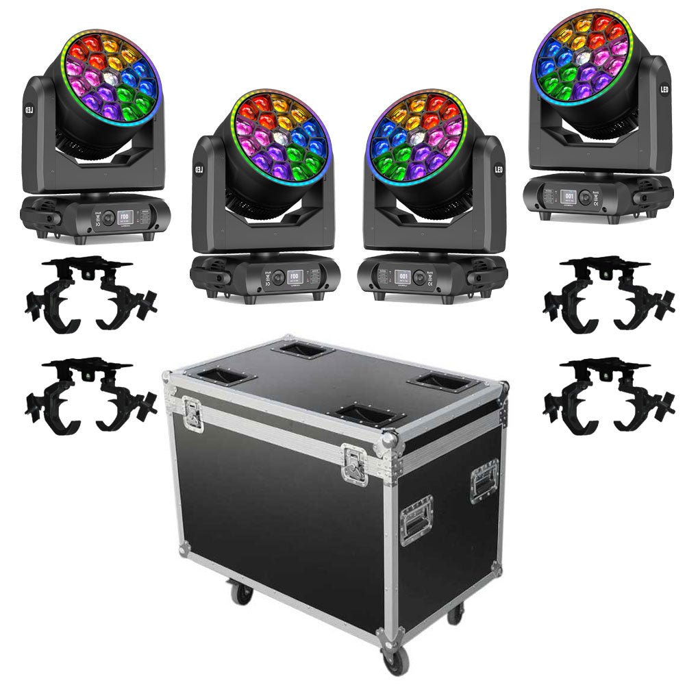סט 4 מובינג הד 19×15W Zoom עם קייס וקלמפים