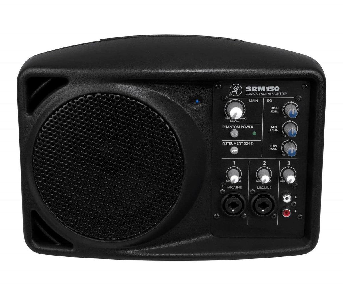 רמקול מוגבר Mackie SRM150 – מבט חזית עם המיקסר המובנה
