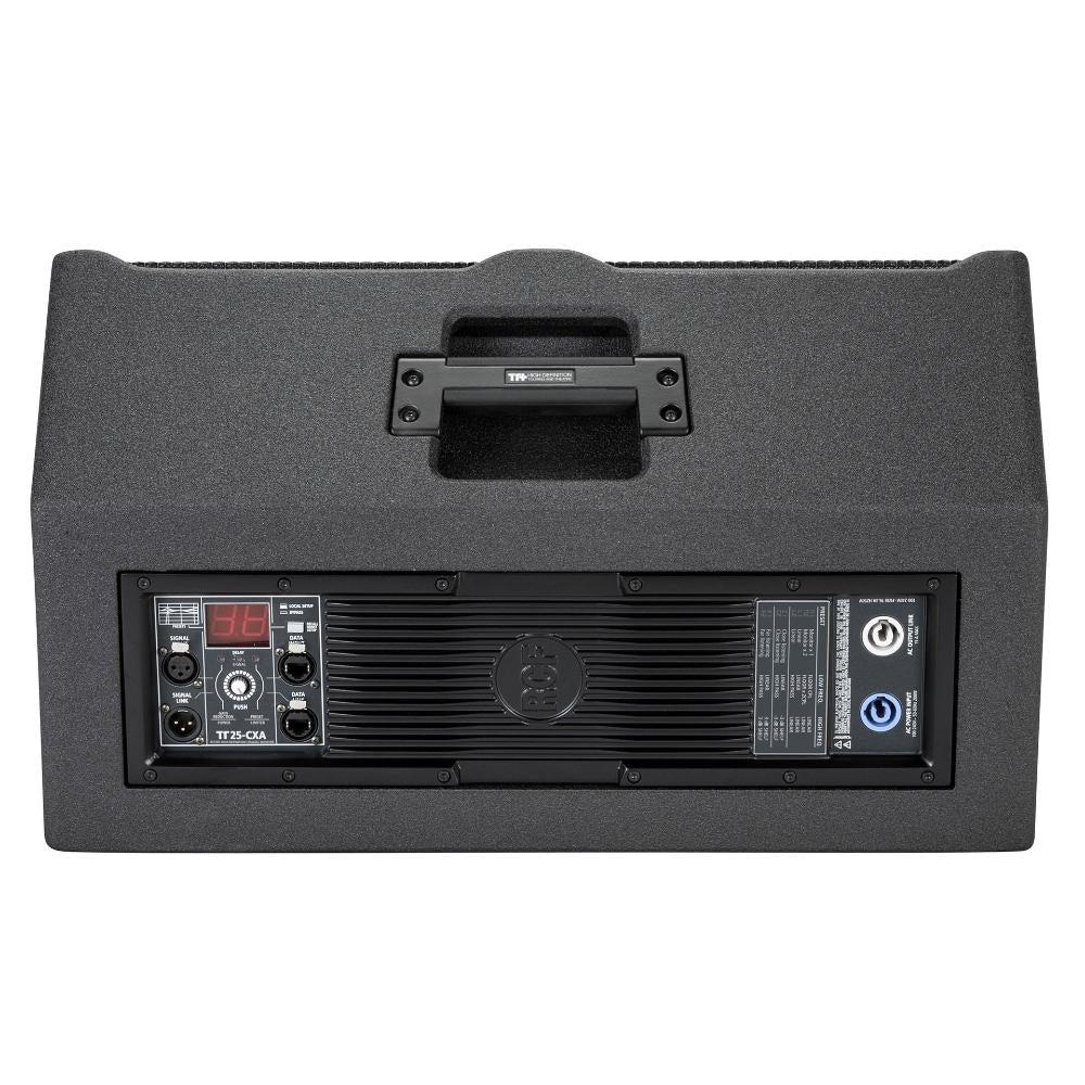 מוניטור במה מוגבר RCF TT 25-CXA – מבט אחורי, פאנל המגבר וידית