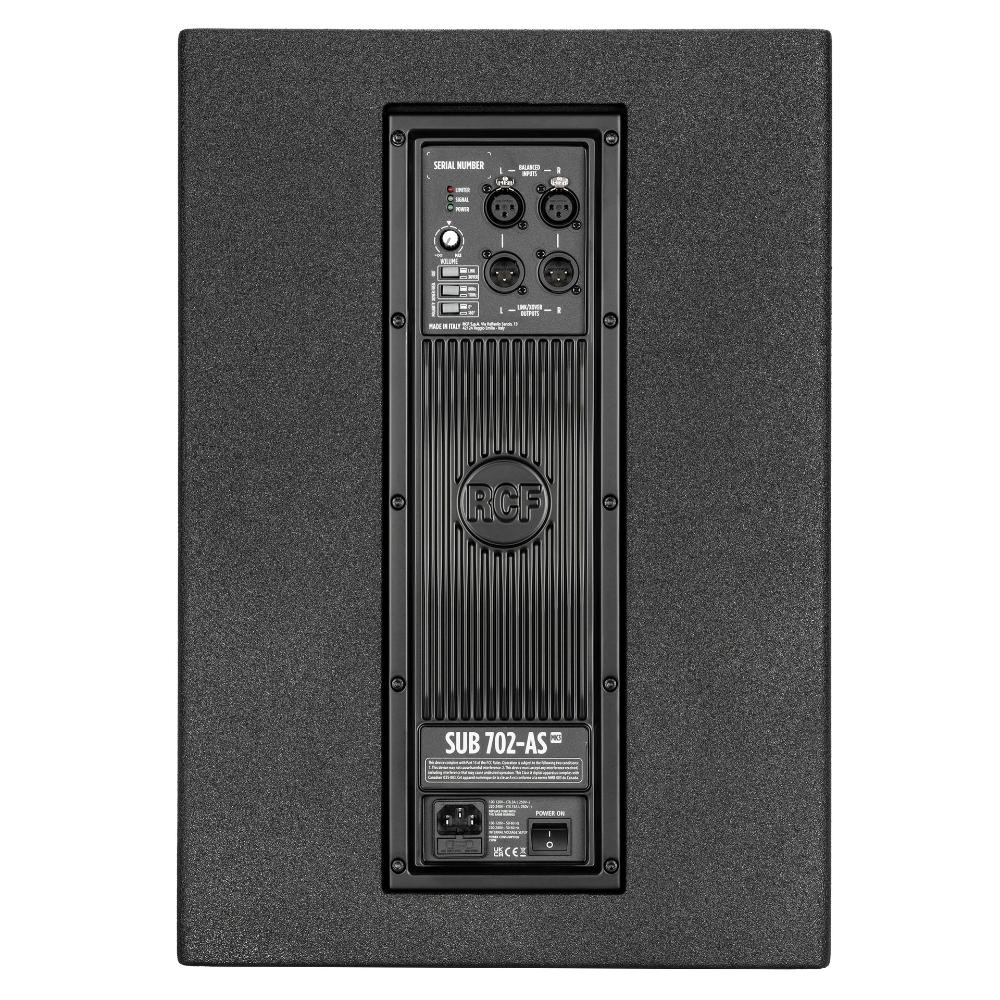 סאבוופר מוגבר RCF SUB 702-AS MK3 – מבט אחורי עם פאנל המגבר