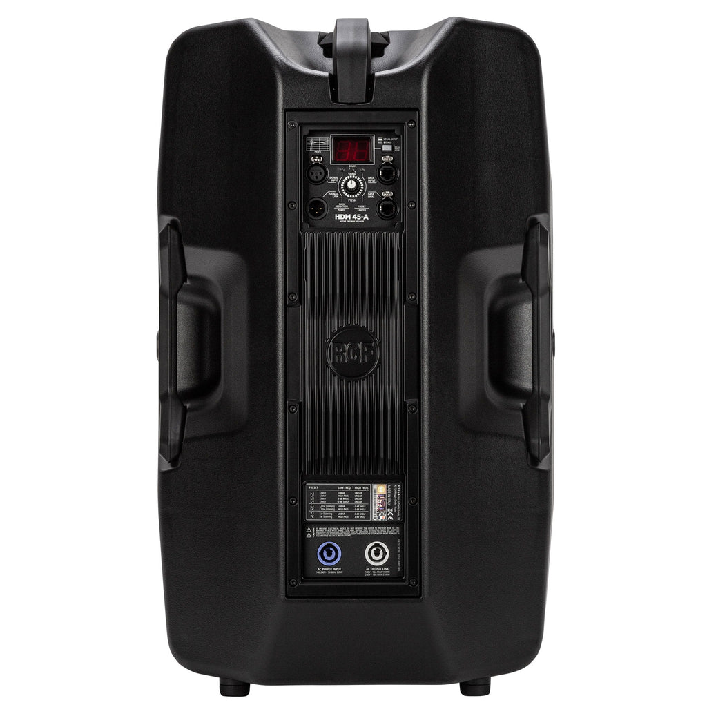 רמקול מוגבר RCF HDM 45-A – מבט אחורי ופאנל המגבר
