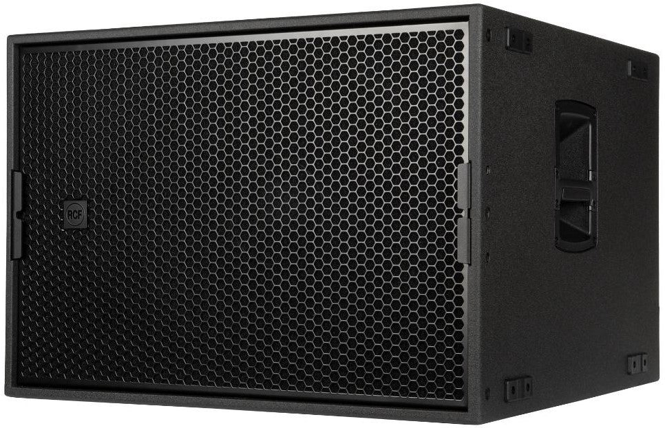 סאבוופר מוגבר RCF SUB 9019-AS, מבט שלושת־רבעי מהצד השני