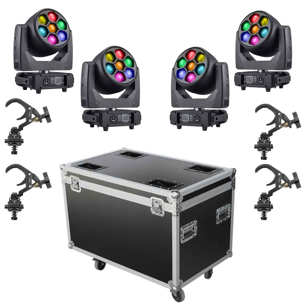 סט 4 מובינג הד 7×40W Zoom עם קייס וקלמפים