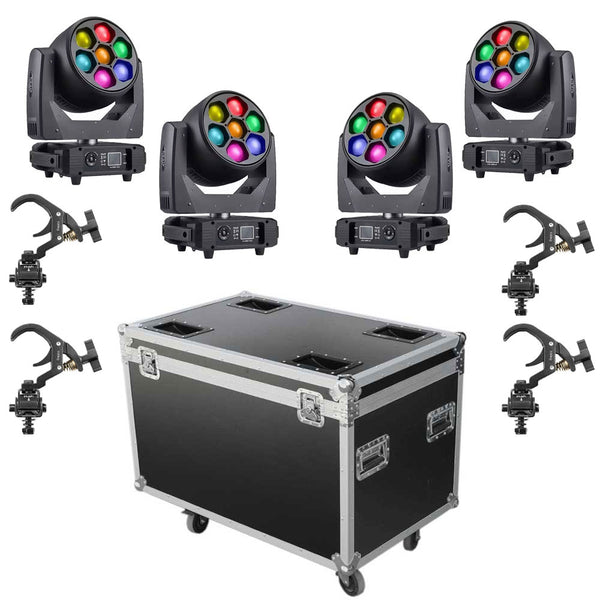 סט 4 מובינג הד 7×40W Zoom עם קייס וקלמפים