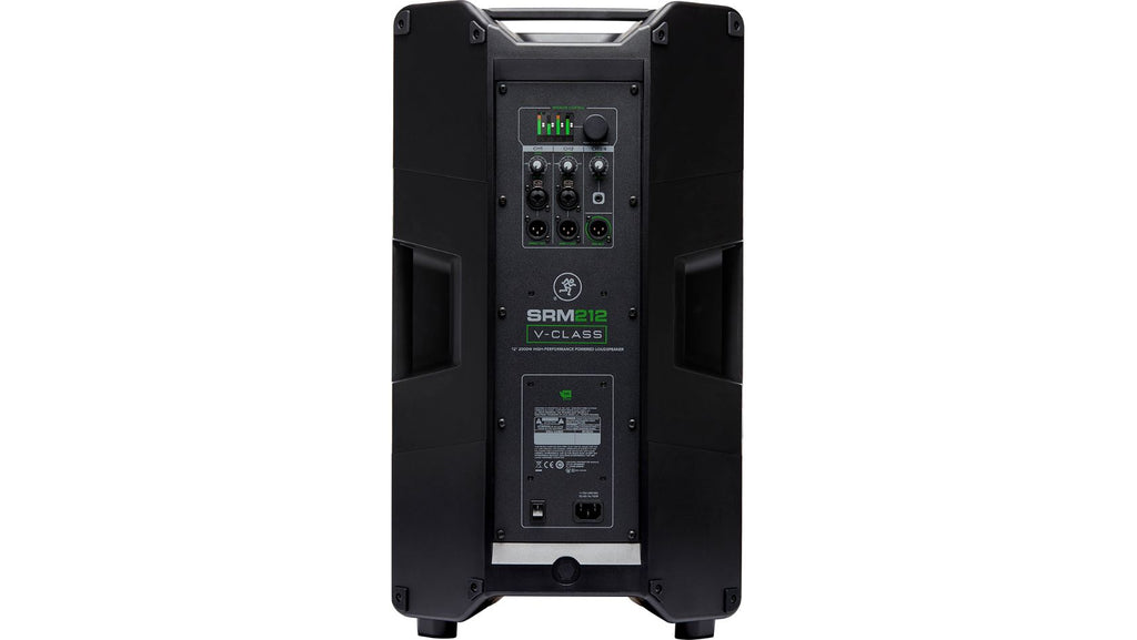 רמקול מוגבר Mackie SRM212 V-Class – מבט אחורי עם המיקסר והמסך