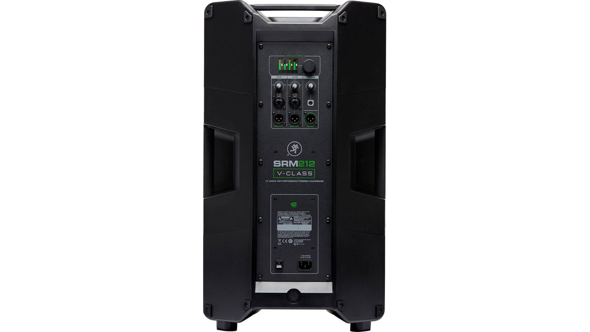רמקול מוגבר Mackie SRM212 V-Class – מבט אחורי עם המיקסר והמסך