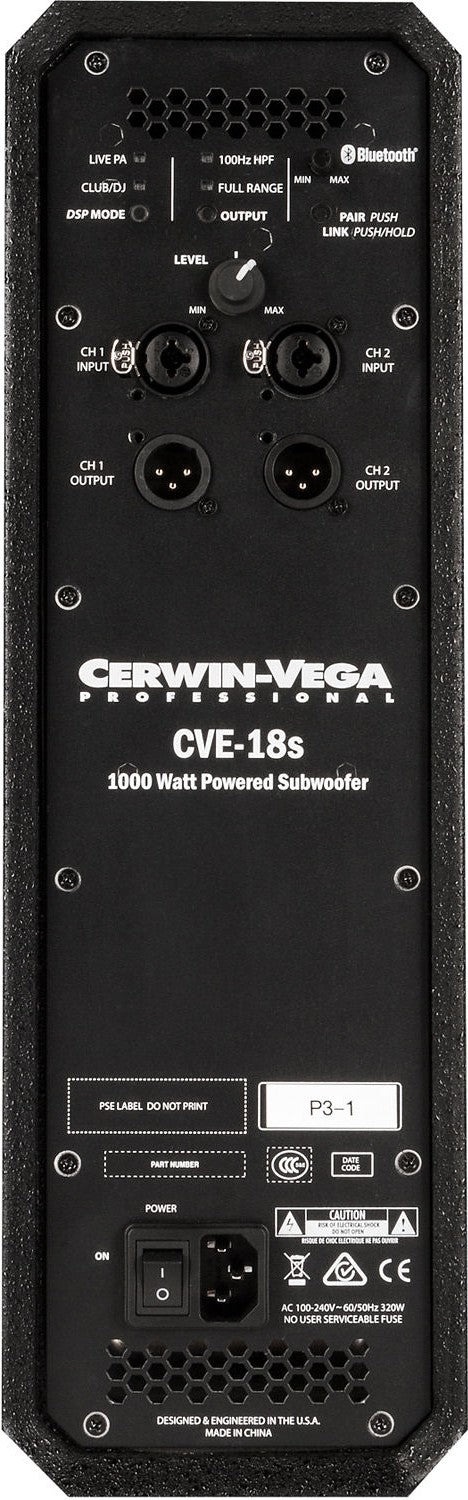 סאבוופר מוגבר Cerwin-Vega CVE-18S – פאנל החיבורים האחורי
