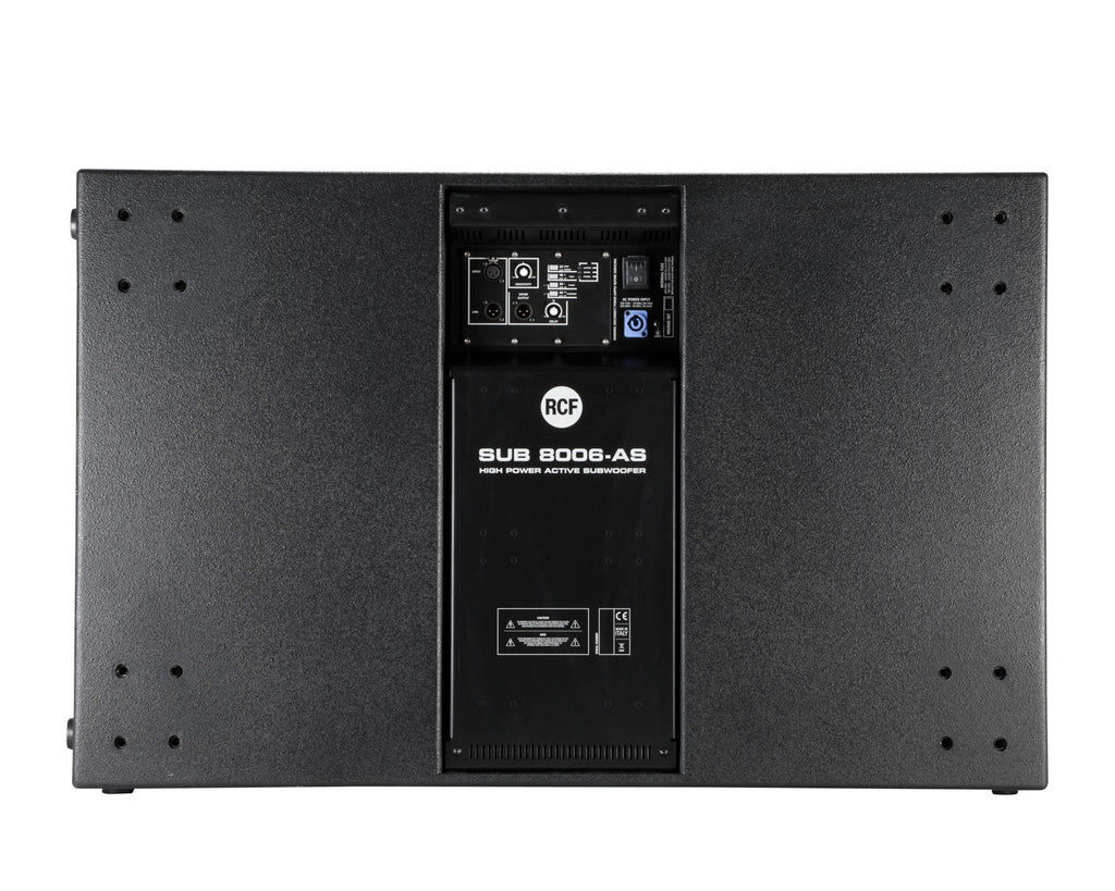 סאבוופר מוגבר RCF SUB 8006-AS – מבט אחורי עם פאנל המגבר