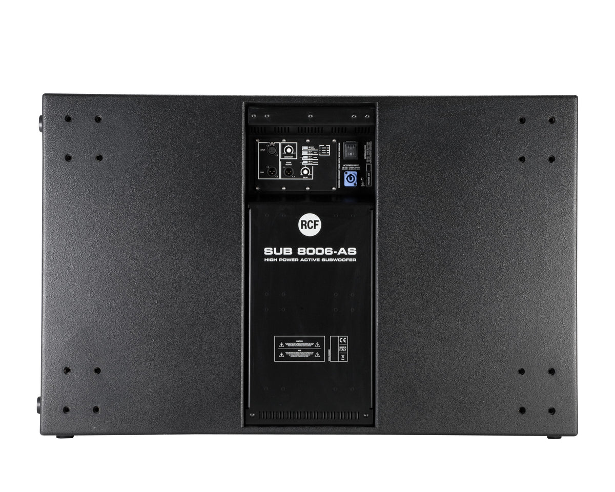 סאבוופר מוגבר RCF SUB 8006-AS – מבט אחורי עם פאנל המגבר