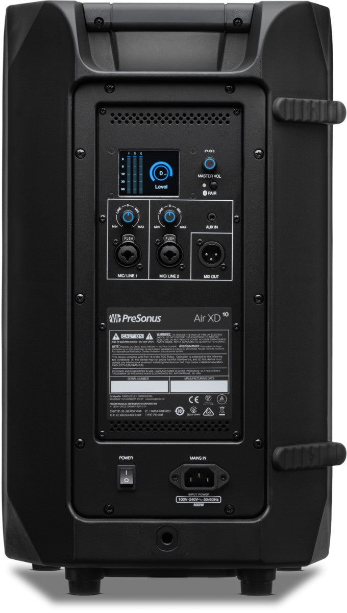 רמקול מוגבר PreSonus AIR XD 10 – פאנל אחורי עם המסך והחיבורים