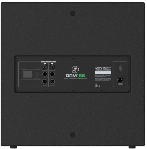 סאבוופר מוגבר Mackie DRM18S – מבט אחורי עם פאנל החיבורים