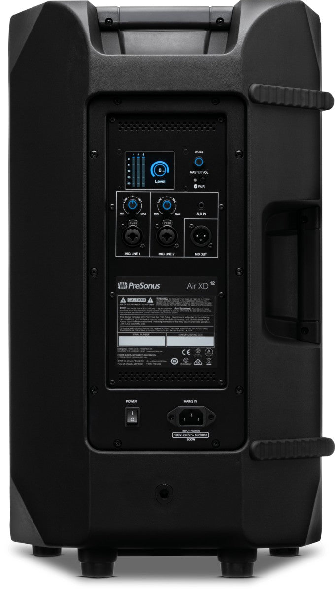 רמקול מוגבר PreSonus AIR XD 12 – פאנל אחורי עם המסך והחיבורים