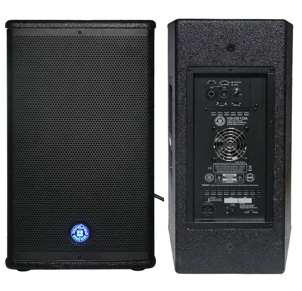 רמקול מוגבר Topp Pro KS CS10A – מבט חזיתי ומבט אחורי עם פאנל המגבר