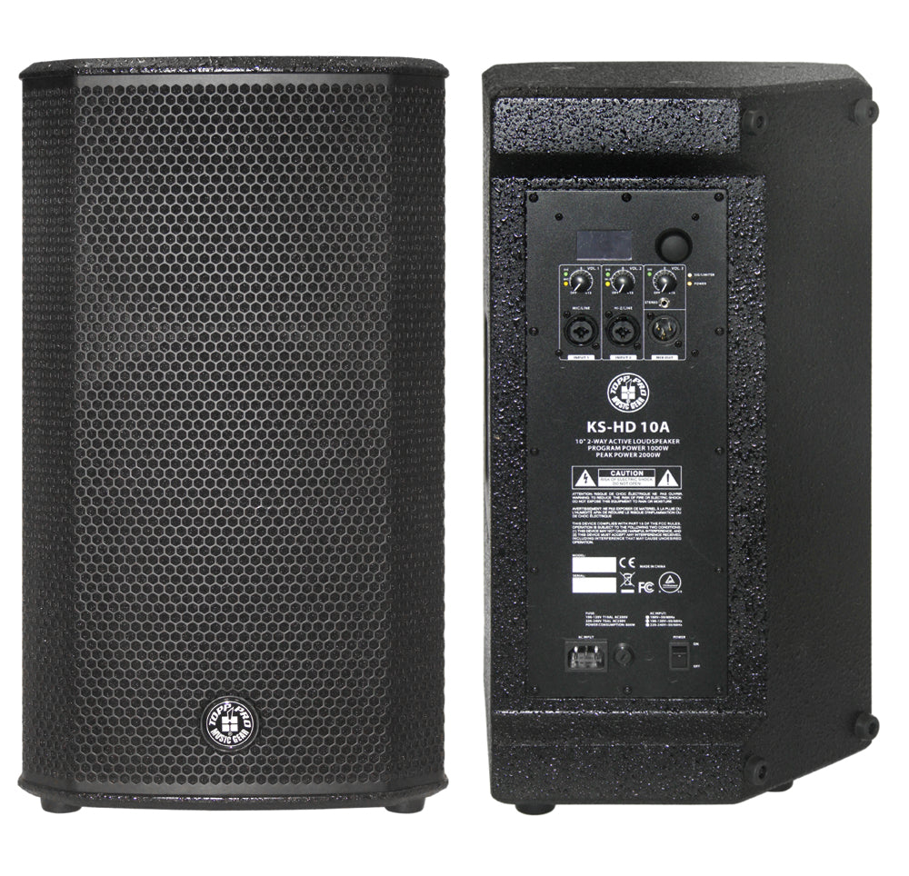 רמקול מוגבר Topp Pro KS HD10A – מבט חזיתי ומבט אחורי עם פאנל המיקסר