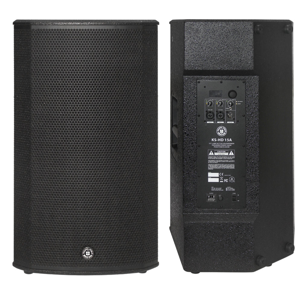 רמקול מוגבר Topp Pro KS HD15A – מבט חזיתי ומבט אחורי עם פאנל המיקסר