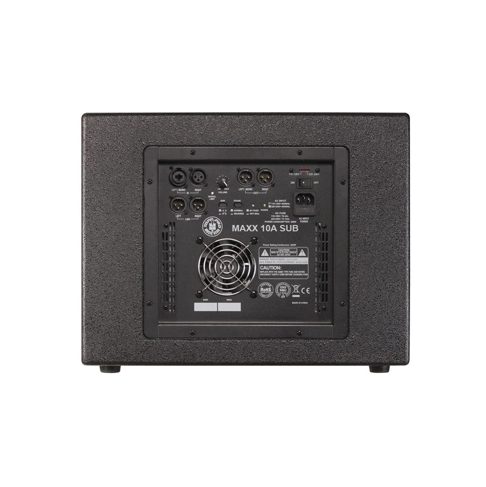 סאבוופר מוגבר Topp Pro MAXX 10A SUB – מבט אחורי עם פאנל החיבורים