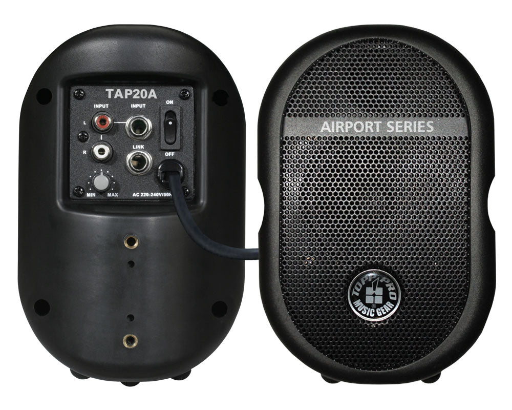 רמקול התקנה מוגבר Topp Pro TAP 20A – מבט חזיתי ומבט אחורי עם פאנל החיבורים